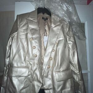 BNWT Generation Love Delilah Vegan Leather Blazer Jacket M Pale Gold